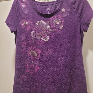 St. John's Bay Purple Floral Short Sleeve Tee